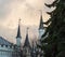 Towers of he Small Guild and the Great Guild in the Old Town of Riga under dramatic evening clouds