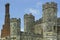 Towers, turretts, and chimneys at the ancient ruins of the 13th century Tudor Abbey at Titchfield, Fareham in Hampshire England