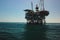 Towing of the oil platform. Drilling platform in the port