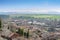 Town of AyllÃ³n and in the background, after the sowing fields, the mountains of the AyllÃ³n massif. province of segovia. Spain