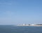 Town and beach of german island norderney seen from ferry to mainland