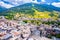Town of Bormio in Dolomites Alps landscape view, Province of Sondrio