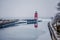 Town of Charlevoix and South Pier Lighthouse on lake michigan