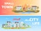Town and city - set of modern flat vector illustrations