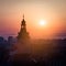 Town council hall tower morning sunrise scenic view, location Brasov city, Transylvania, Romania. Famous travel destination scenic