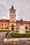 Town hall at Gelnica with statue of miner