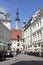 The town hall tower and the former packhouse in the centre of the Estonian capital Tallinn