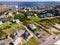 town of Hatteras on the Atlantic Coast in North Carolina. low-rise houses and hotels along the coast. Skyline. View from a drone