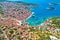 Town of Hvar bay and yachting harbor aerial view