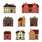 Town icon set of cottages and houses