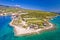 Town of Kraljevica in Kvarner bay beach and lighthouse aerial view