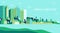 Town landscape panorama. Urban industry illustration. Simple flat city landscape with nature plant. Banner with countryside.