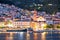 Town of Makarska waterfront and Biokovo mountain evening view