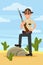 Town male sheriff police officer character in official uniform standing with rifle in the desert vector Illustration