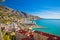 Town of Menton bay and French Italian border on Mediterranean coast view