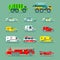 Town municipal special, emergency service cars and trucks icons collection. Vector city transport set in flat style.