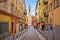 Town of Nice colorful street architecture and church view