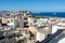 Town with part of the Santa Ana Cathedral and view of the harbor in Las Palmas on Gran Canaria, Spain