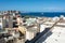 Town with part of the Santa Ana Cathedral and view of the harbor in Las Palmas on Gran Canaria, Spain