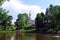 The Town Of Peterhof. Russia. Museum `Special storeroom` with a gilded dome and The Russian Royal coat of arms