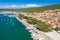 Town of Punat on Krk island, Kvarner bay, Croatia, aerial view from drone