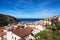 Town on the sea coast, Buggerru, Sardinia, Italy.