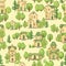 Town. Seamless illustration with cartoon village or city houses. Street. Day. Nice cozy private residence in traditional