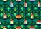 Town seamless pattern with colour houses and graphic trees. design for banner, flyer, invitation, poster, web site or greeting car