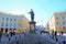 Town square with bronze statue of the historic governor general Duke of Richelieu with toga.