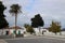 Town square with palms in Yaiza, Lanzarote.