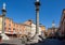 Town Square Piazza del Popolo with twin columns and statues in Ravenna