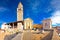 Town of Visnjan old stone square and church view