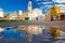 Town of Vizinada old cobbled square water reflection view