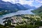 Town of Waterton and Upper Waterton Lake viewed from lookout