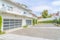 Townhomes exterior with white wood vinyl sidings at Carlsbad, San Diego, California