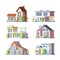 Townhouse, cottage colorful flat vector illustrations set