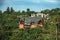 Townhouses on top of hill covered by lush forest