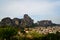 Townscape view of Kalambaka ancient town with beautiful rock formation mountain, immense natural boulders pillars and sky