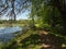 Towpath trail by a small lake