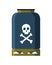Toxic chemical barrel. Steel tank with radioactive waste. Container crossbones icon in flat style. Dangerous substance