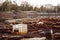 Toxic containers and garbage lying on chemical contaminated wast