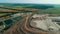 Toxic lakes at the landfill. Top view of the garbage dump. panoramic view of the trash.