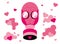 Toxic love - pink girly cute gas mask with hearts . lovely army mask - Sexism symbol. vector illustration