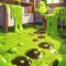 Toxic office with puddles of slime, cute simple anime style illustration