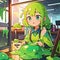 Toxic office with puddles of slime, cute simple anime style illustration