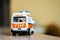 Toy ambulance on table