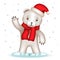 Toy Bear Cub Santa Claus Hat Greeting Waving Hand