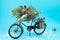 Toy bicycle with christmas decorations