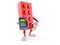 Toy block character holding credit card reader