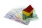 Toy blocks house on euro money, household and financing concept